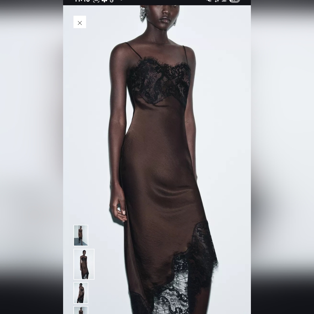 Zara Chocolate Asymmetrical Dress with Lace - Picture 2 of 10